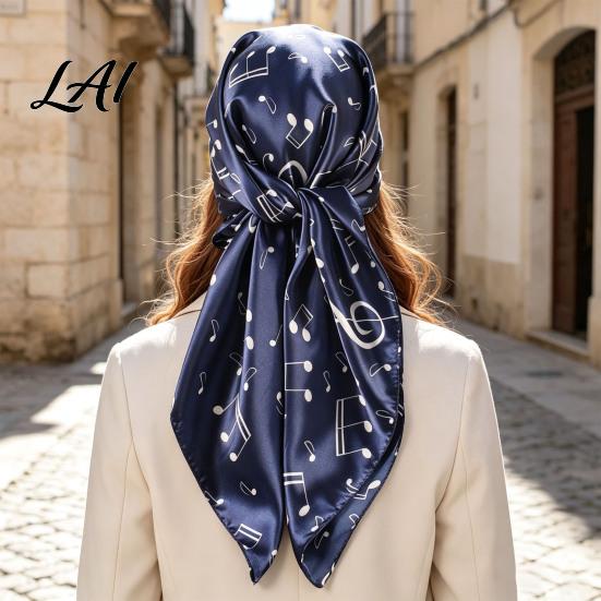 Large Decorative Neck Scarf Women Satin Square Scarf 35"x35" Musical Note Printed Gift for Music Lovers Silky Neckerchief Shawl Wrap Multifunctional