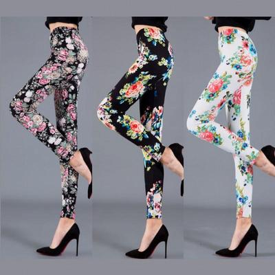 2023 Trendy Slim Fit Leggings aus Milchseide mit Blumendruck für Damen – Übergröße, elastisch, Oberbekleidung