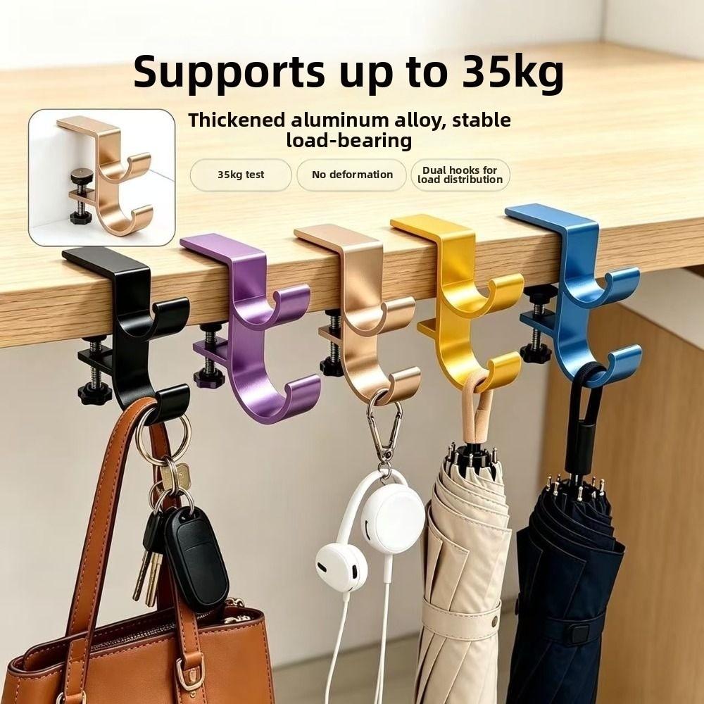 Punch-free Table Side Backpack Rack Double Hook Hanging Handbag Holder Headphone Organizer  Office