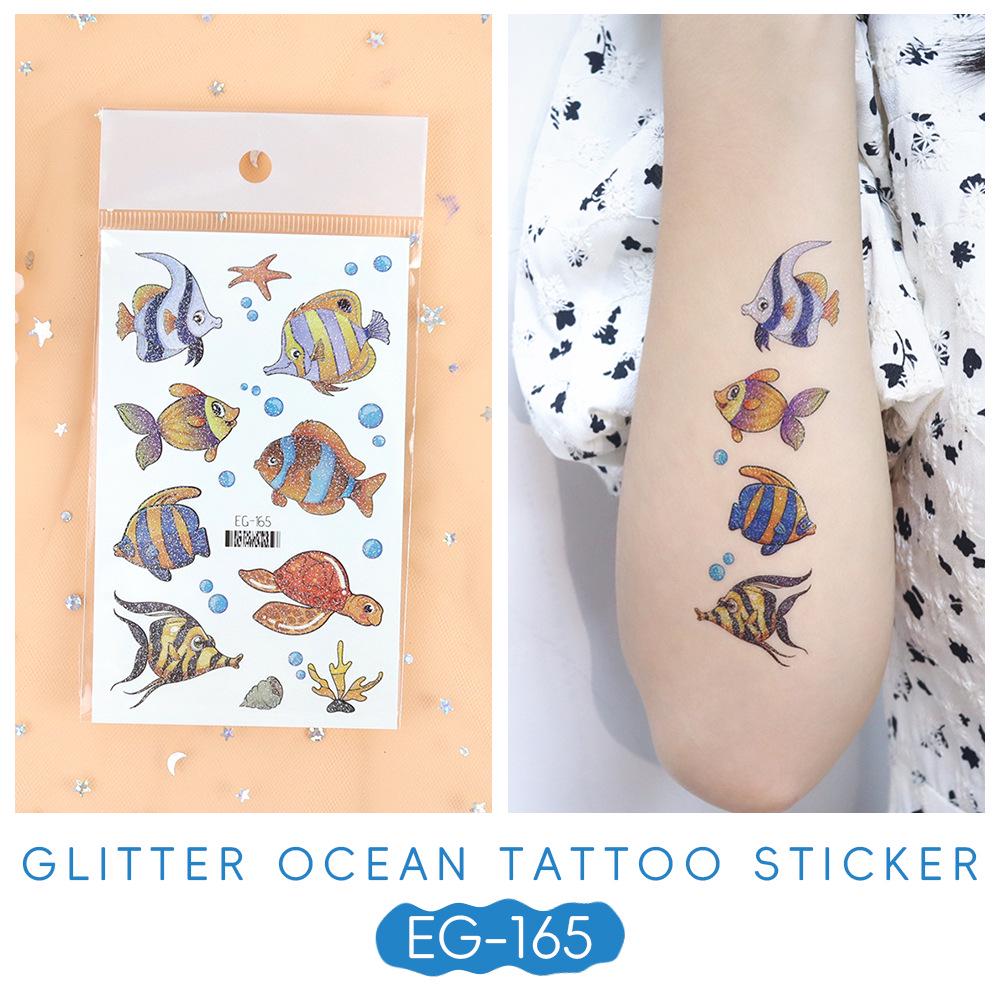 2023 Ruikalong Su Geçirmez Parıltılı Deniz Hayvanı Karikatür Dövme Çıkartmaları Çocuklar İçin