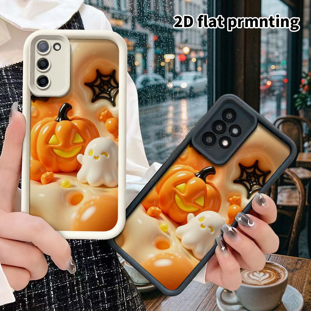 Phone case: 2D flat, suitable for Samsung Galaxy A34 A35 M05 M06 S20 S22 S21 FE Plus 5G protective case, glossy pumpkin lamp, perfect holiday gift for