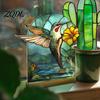 Artistic Tabletop Accents Stained Glass Style Acrylic Table Centerpieces, Floral & Landscape Pattern Exquisite Room Decor Sign with Wood Base for Home