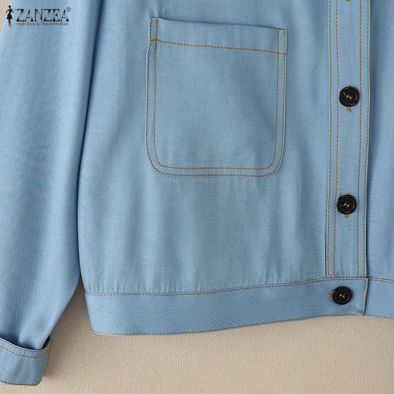ZANZEA Damen Lässig Rundhals Locker Langarm Knopfbluse