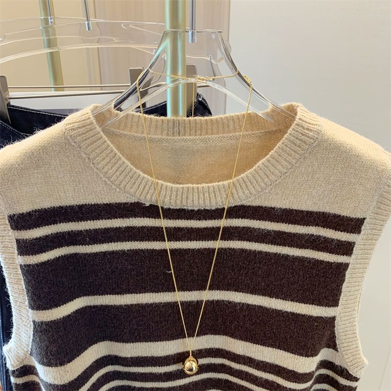 Striped Vest Sweater Women Outerwear Autumn 2023 Gentle and Lazy Versatile Soft and Glutinous Sweater Pullover Vest Female Tops
