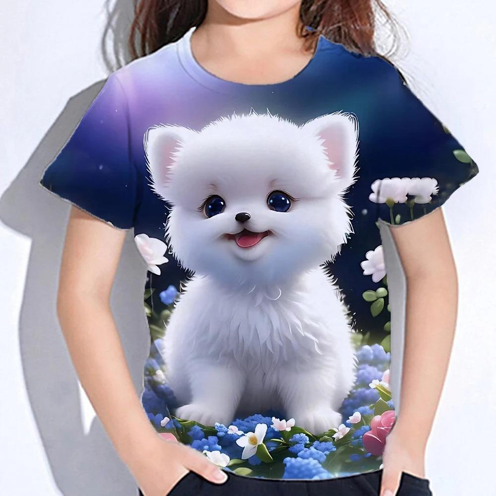 Sommer Kinder Cartoon Niedliche Katzen Tops T-Shirts 3D Floral Bedrucktes T-Shirt Kinder O-Ausschnitt Kurzarm Kleidung Mädchen Lässig