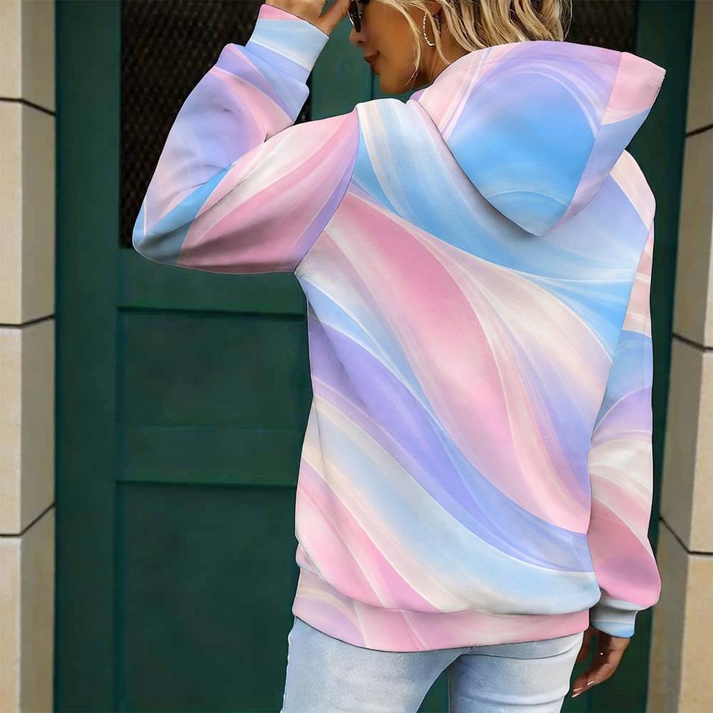 Women s Plus Size Swirl Gradient Printed Hoodie Long Sleeve Drawstring Kangaroo Pocket Pullover