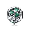WOSTU Real 925 Sterling Silver Green Crystal Butterfly Charms Four-leaf Clover Heart Beads Fit Original Bracelet DIY Necklace
