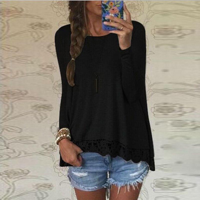 Chic Femme Blouse Manches Longues Dentelle Sweat Lche T-shirt Perfect For Casual Occasions