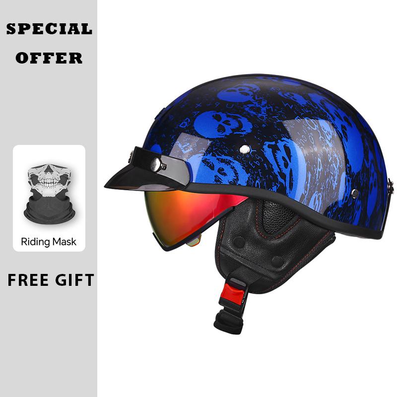 Half Face Motorcycle Helmets ABS Vintage Half Face Helmet Casco Moto Motorcycle Open Half Helmet Biker Pilot DOT Approved M-XXL