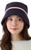 Valeria Striped Knit Bucket Soft and Suitable for All Seasons Free Women's Hat, Lightweight, (JP, Alphabet, Size, Navy)