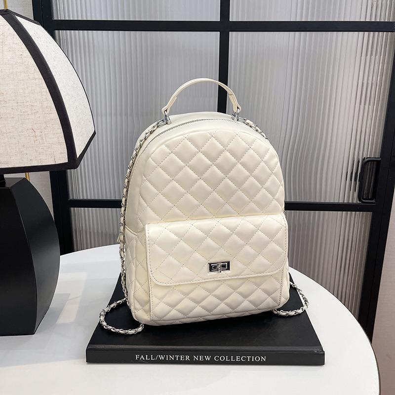 Rhombus Chain Backpack Women's New Casual Student Schoolbag High-end Travel Small Backpack