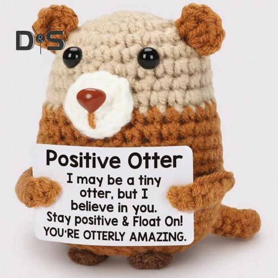 Positive Crochet Mini Cow Doll Handmade Knitting Stress Relief Otter Ornament Fun Emotional Support Animal Home Room Table Shelf Decoration Birthday