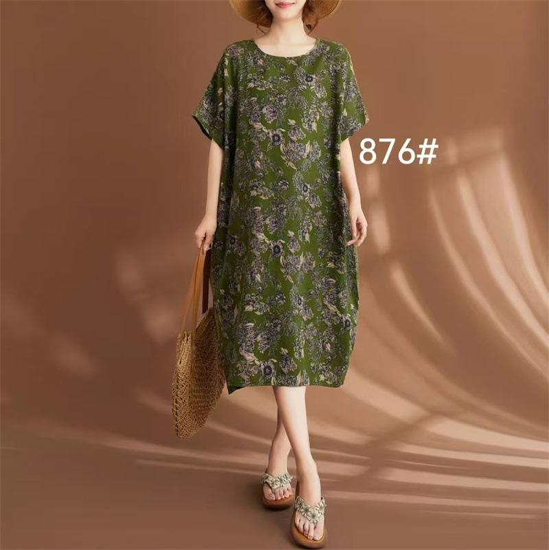 Real Shot 2026 Summer New Large Size Women's Clothing Fat MM Linen Cotton Linen Retro Literary Ethnic Style Casual Dress