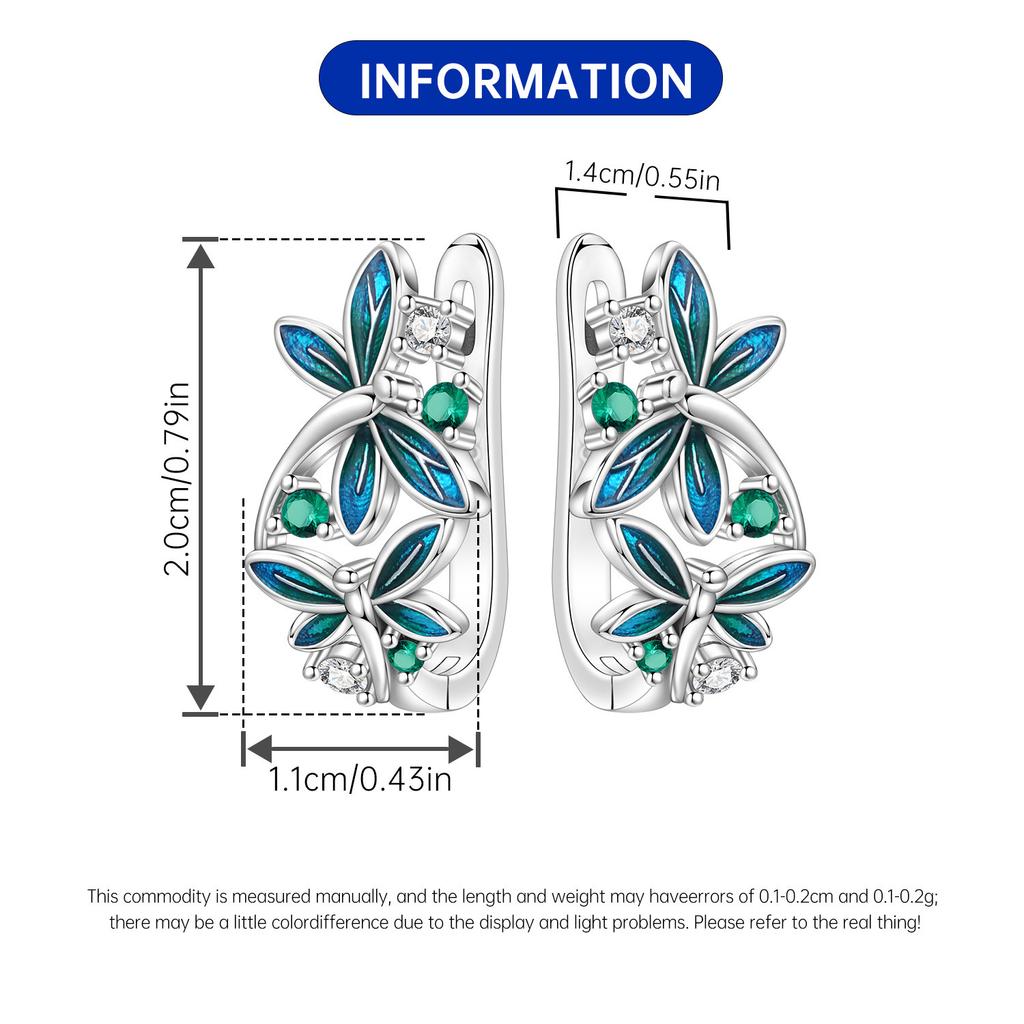 S925 Silber Blau Grün Libelle Ohrringe Creolen Damen Schmuck Trendige Jahrestagsgeschenke