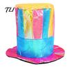 Waterproof Glossy Performance Hat Magician Top Hat, Colorful Wide Brim Retro Striped Halloween Carnival Costume Accessory for Costume, Mardi