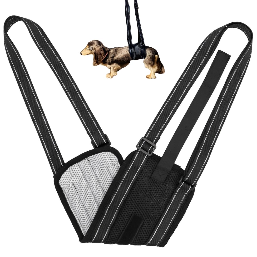 

MEUMOTTO Помощь для выгула собаки Тип ремня для собак Широкая сетка Моющаяся Ухаживающая шлейка для маленьких, средних, крупных и пожилых собак Нежный дизайн, который не врезается чёрный