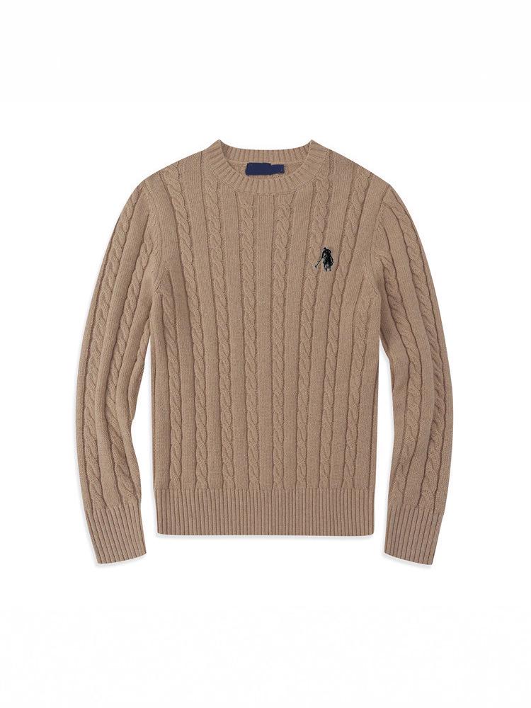 Baoluo Original Little Horse Men's Sweater - Autumn/Winter Cable Knit, Round Neck, Embroidered, Pure Cotton Knitwear