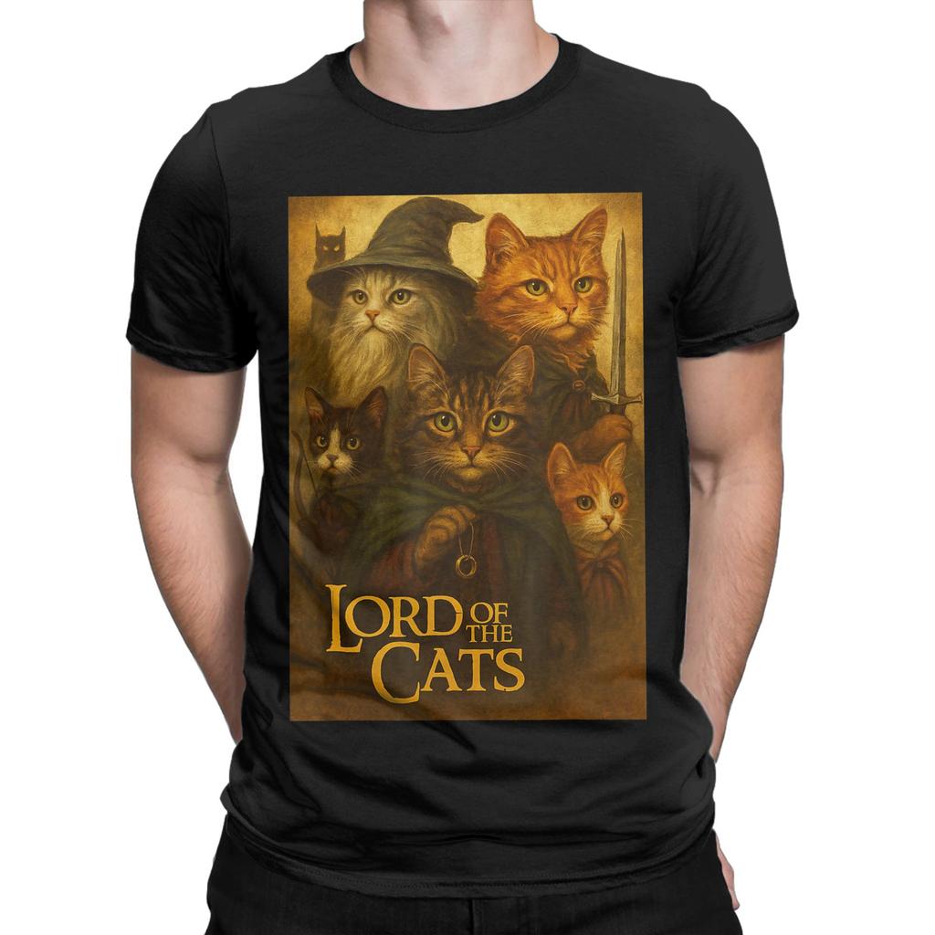 Lord of The Cats T Shirt for Men 100 Cotton Funny TShirt Crewneck  Tee Shirt Short Sleeve Clothing Plus Size