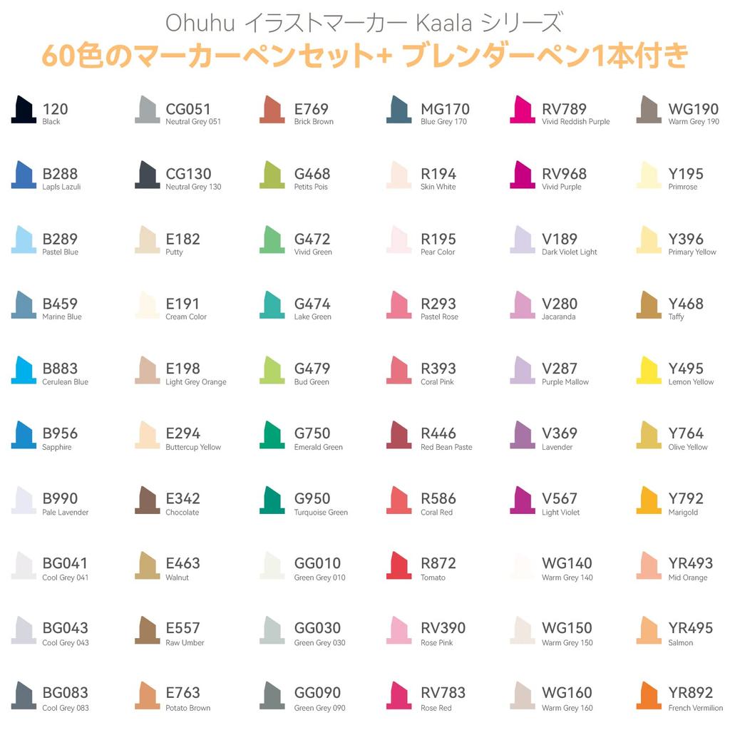 Ohuhu Kaala Series Illustration 60 Thick and Fine Alcohol Professional for and Art Includes Blender Pen Markers, Colors, Markers, Use, Illustration,