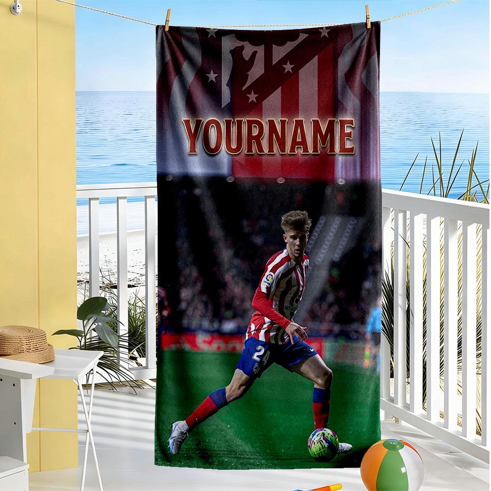Atletico Madrid Customize Text Beach Towel High Absorbency & Quick-Dry Portable for SwimmingBeachCamping Travel Beach AccessoriesGym