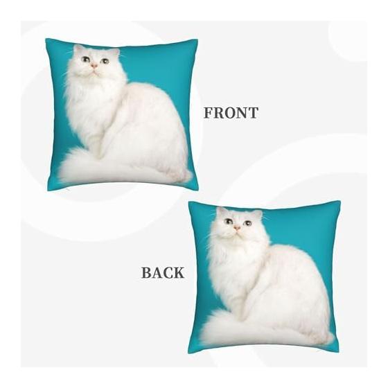 Cushion Cover 45 X 45cm Body Pillow Cover Long Hair White Cat Blue Cute Persian Cat Soft Cute Stylish Sofa Backrest Room Miscellaneous Home Use
