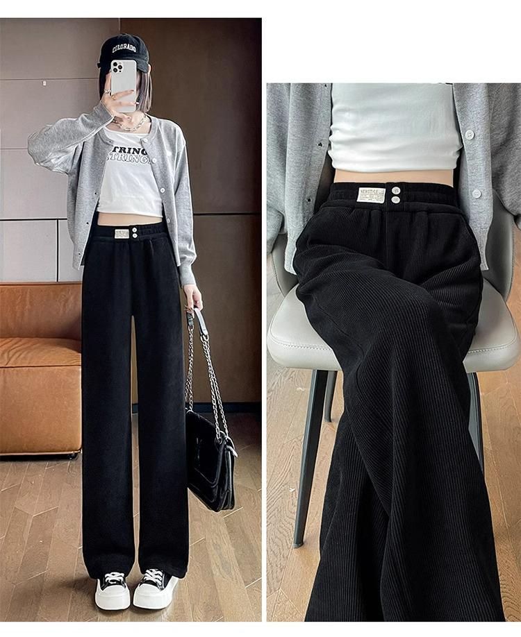 Žinylkové kalhoty s vysokým pasem, zeštíhlující, manšestrové, se širokými nohavicemi, podzim/zima 2024, dámské, ležérní, rovný střih