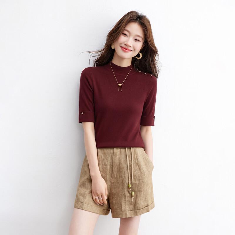 

Srcr Women s 30% Mulberry Silk Blend Slim Fit Knit T-Shirt L