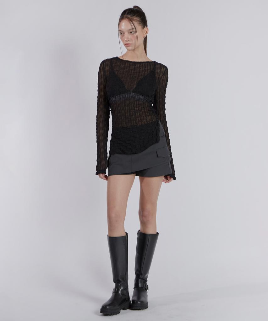 Jinju Yuz Mini Pocket Unbalance Skirt[Chacoal]
