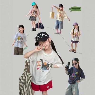 Girls' Korean Style Lightweight Cotton Cartoon T-Shirt