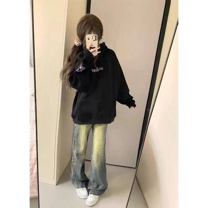 Cross-Border American Rapper Style 351-400g Flame Embroidery Men's Heavyweight Pure Cotton Hoodie