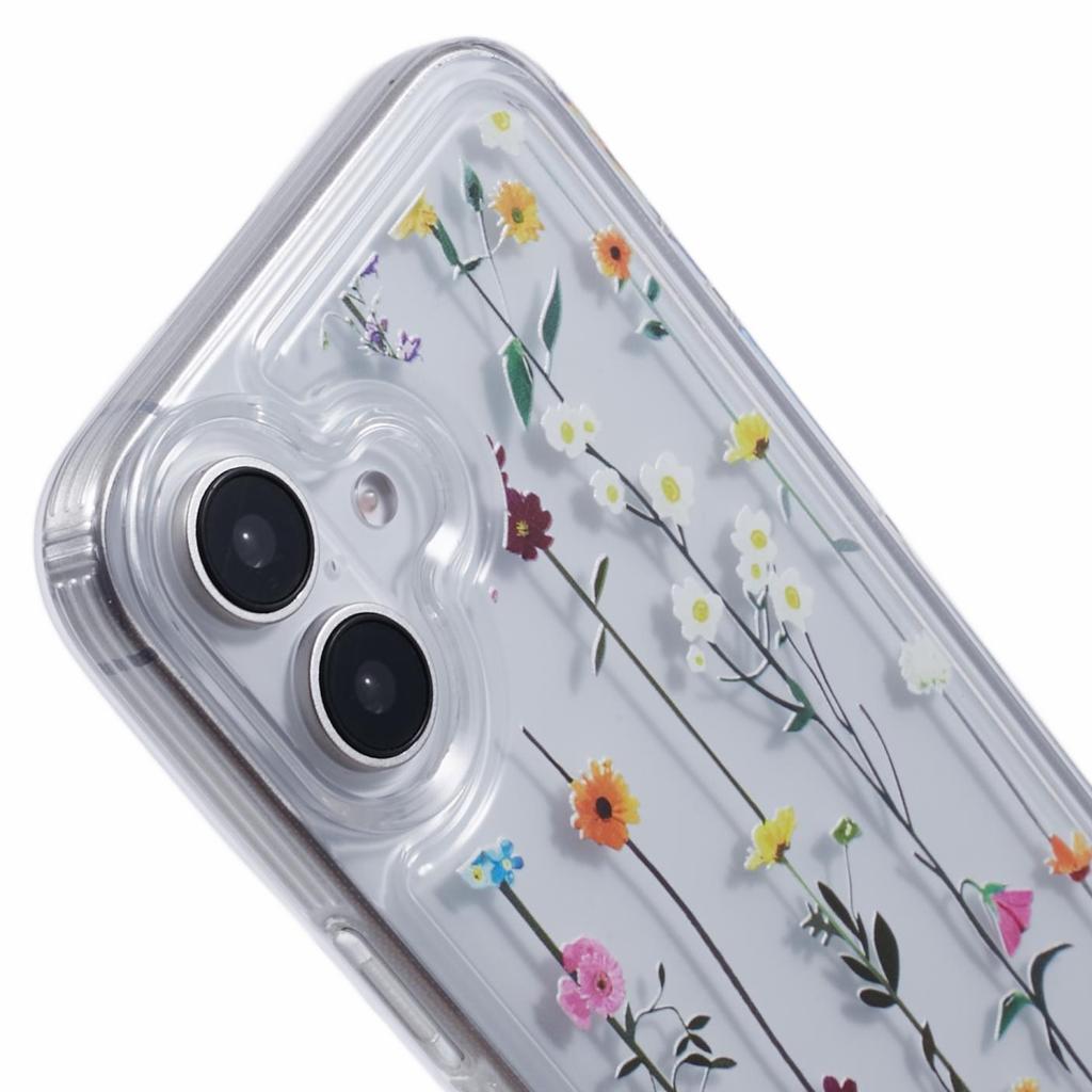 For iPhone 16 Case TPU Flower Printing Pattern Air Cushion Design Protective Cover