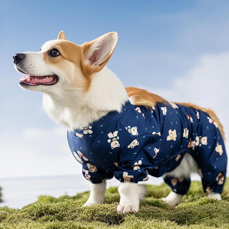 Sommer Ganzkörperprint Kleiner Bär Corgi Vierbeinige Kleidung All-inclusive Wasserdicht Staubdicht Haustierhosen Aus der Schmutzabdeckung