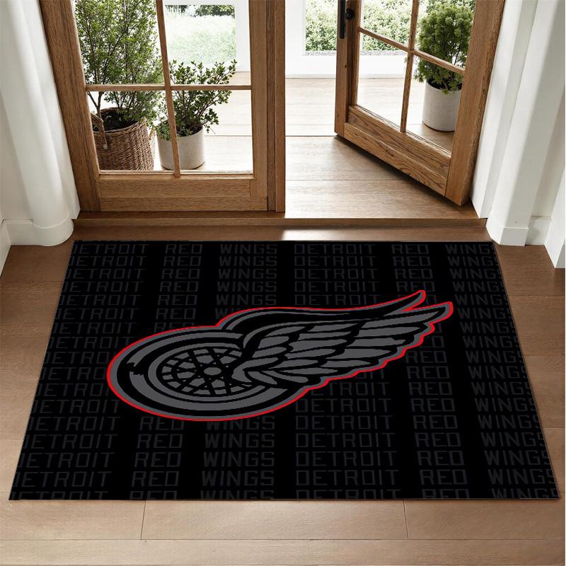 Detroit Red Wings Design Crystal Velvet Rug Soft Decorative Mat for Bedroom Entrance