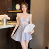 New live stream sexy ice silk nightdress suspender hollow lace mesh yarn sexy women's pajamas loungewear with chest pad