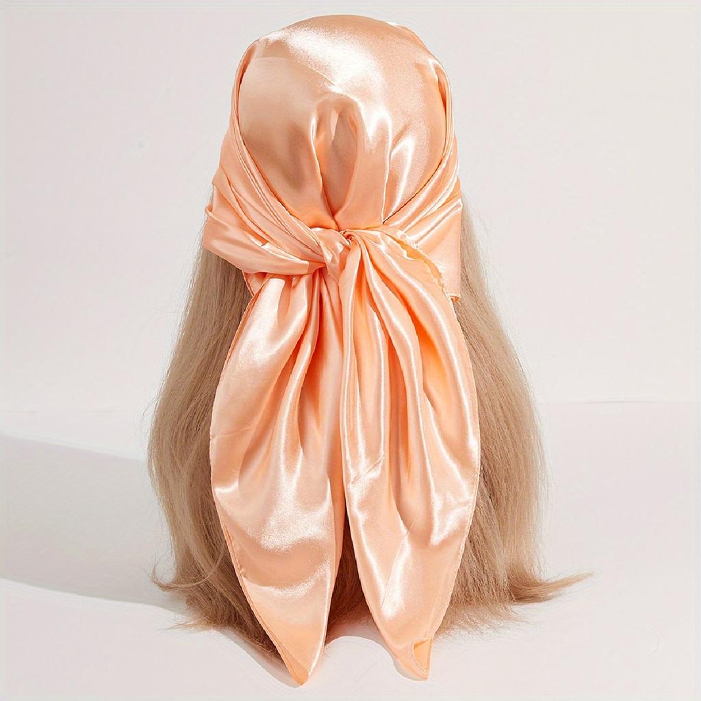 Solid Color Large Bandana Classic Satin Square Scarf Women Imitation Silk Neckerchief Windproof Shawl Head Wrap Hair Accessories