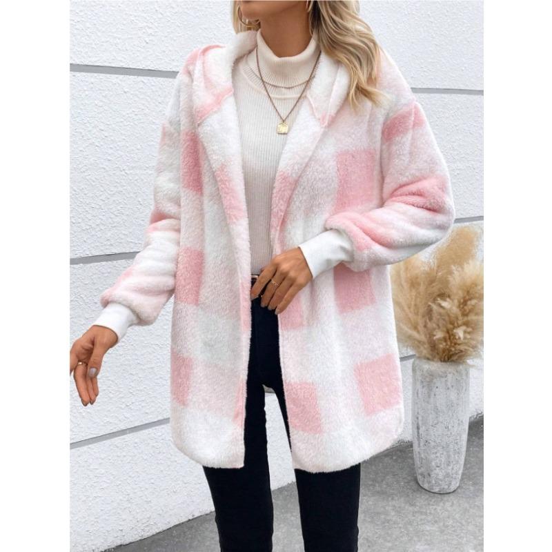Autumn and Winter Women's Jacket Loose Plaid Wool Cardigan Fashion Sweater
