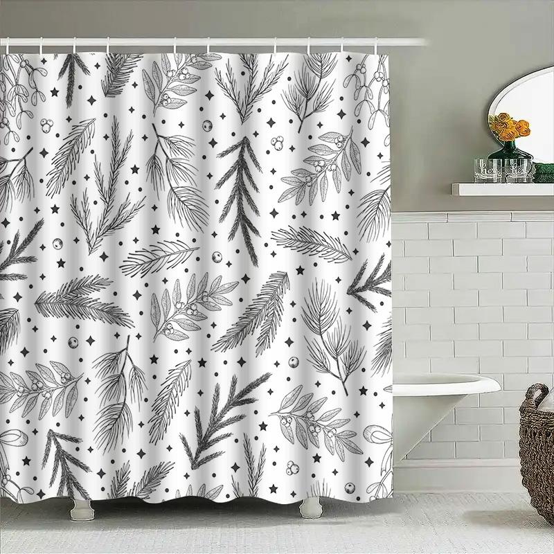 Vintage Black White Pine Branches Shower Curtain Set For Bathroom Decor 3D Printed Waterproof Fabric Shower Curtains In Various