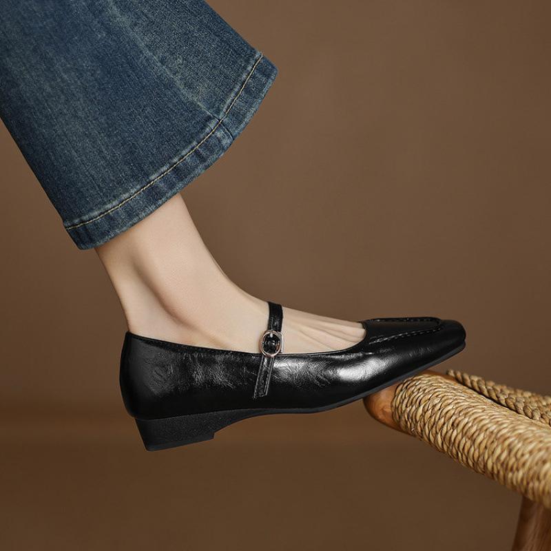 

New women s casual four-season shoes, one-pedal square head low-top light-mouth solid-color wedge shoes, daily comfortable women s single shoes 39 чёрный