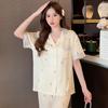 Cute Bear Pajamas Women'S Summer Short-Sleeved Trousers Imitation Silk Spring High-End Loungewear Thin Suit