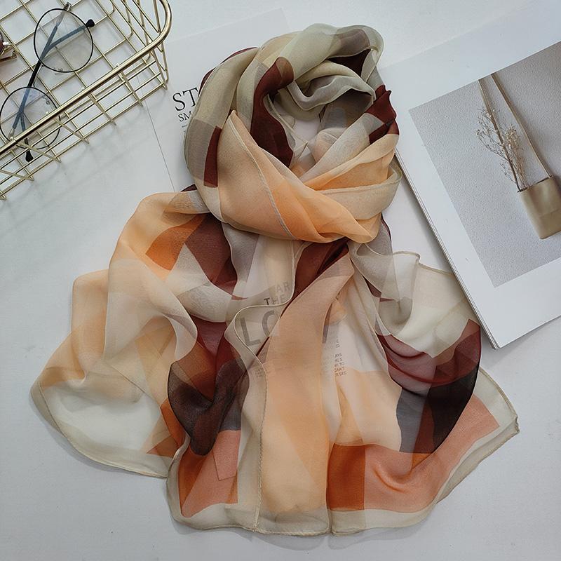 Damen-Foulard, bunt, geometrisch, elegant, Chiffon, Georgette, Bandana, Schal, Sommer, Strand, Seidengefühl, Reise-Sonnenschutz, dünn gray