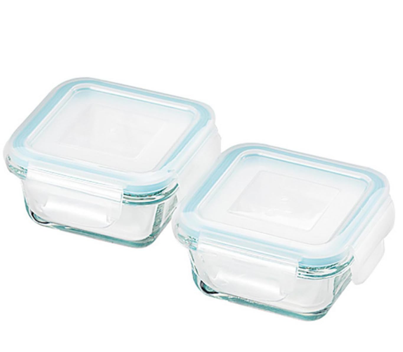 

Set of 2 140ml Mini Glass Storage and Containers, Heat-Resistant, Square, Dishwasher-Safe, Airtight, Silicone.