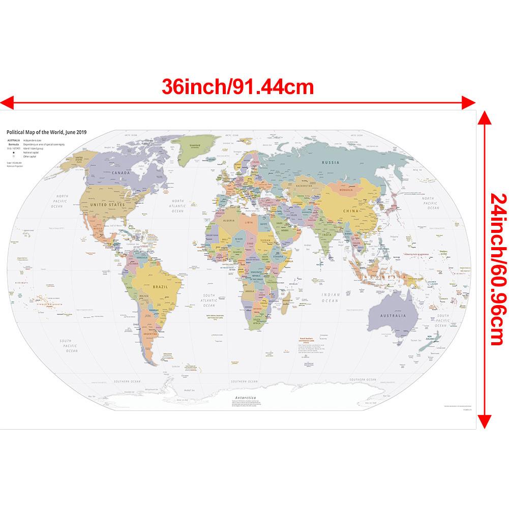 English Map Series-World Map-2019,Unframed Eduactional Poster,Wall Decor,Travel Supplies/Learning,World Map Wall Decor