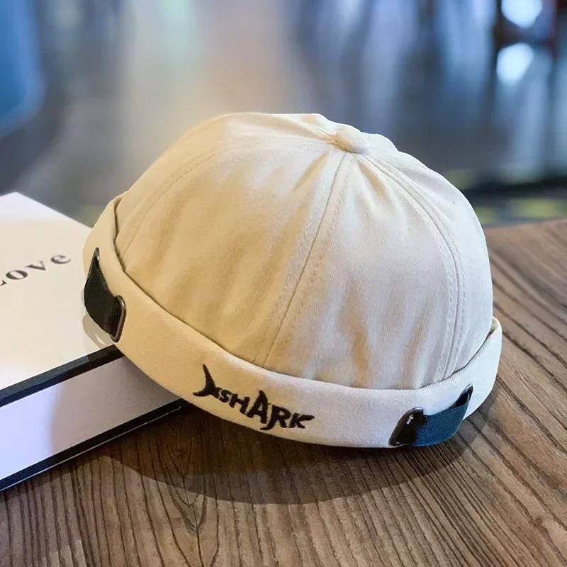 

New Brimless Hats Fashion Shark Shaped Letter Embroidery for Men s Women s Cotton Beanies Street Wear Melon Caps Beanie Hats 56-58cm