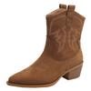 Women's Retro Short Boots Flock Square Heel Pointed Toe V-mouth Embroidery British Style Women Shoes Large Size 42 Ankle Booties