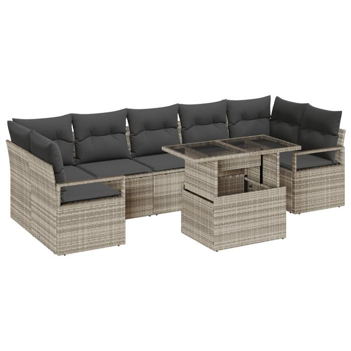 Ensemble de Canapés de Jardin vidaXL 8 pièces avec Coussins Gris Clair Rattan Poly, Canapé de Jardin vidaXL 2 Places 3348778