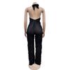 European & American Fashion Women's Solid Color Backless Deep V Pleated Halter Jumpsuit