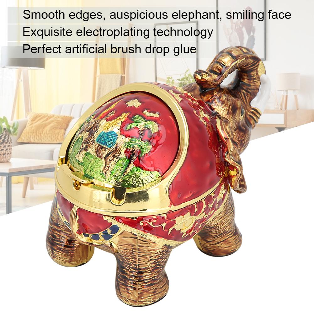 Zinc Alloy Innovative Spherical Vintage Elephant Ashtray with Cover Multifunctional Office HomeGold