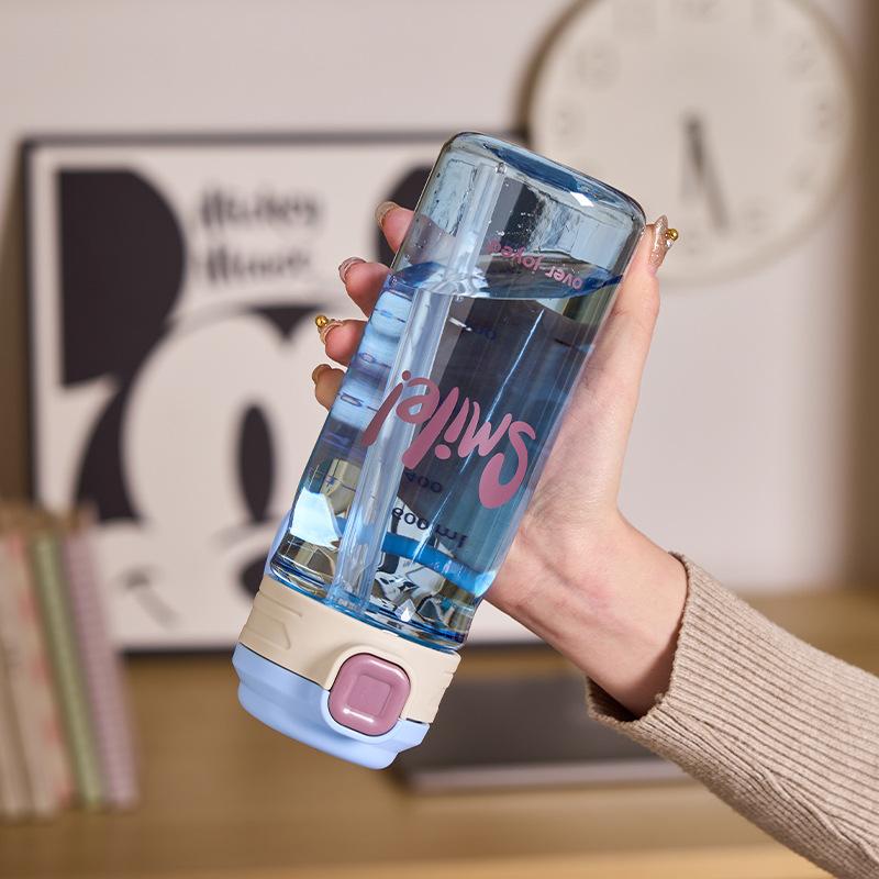 Water bottle high value straw cup girls summer portable plastic water cup student sports cup easy to hand high temperature anti-drop cute