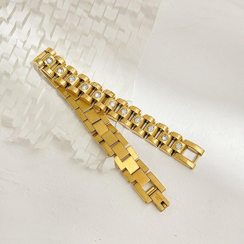 Light Luxury White Diamond Titanium Steel Watch Chain, High-end Men's and Women's 18K Gold Non-fading Ins Bracelet