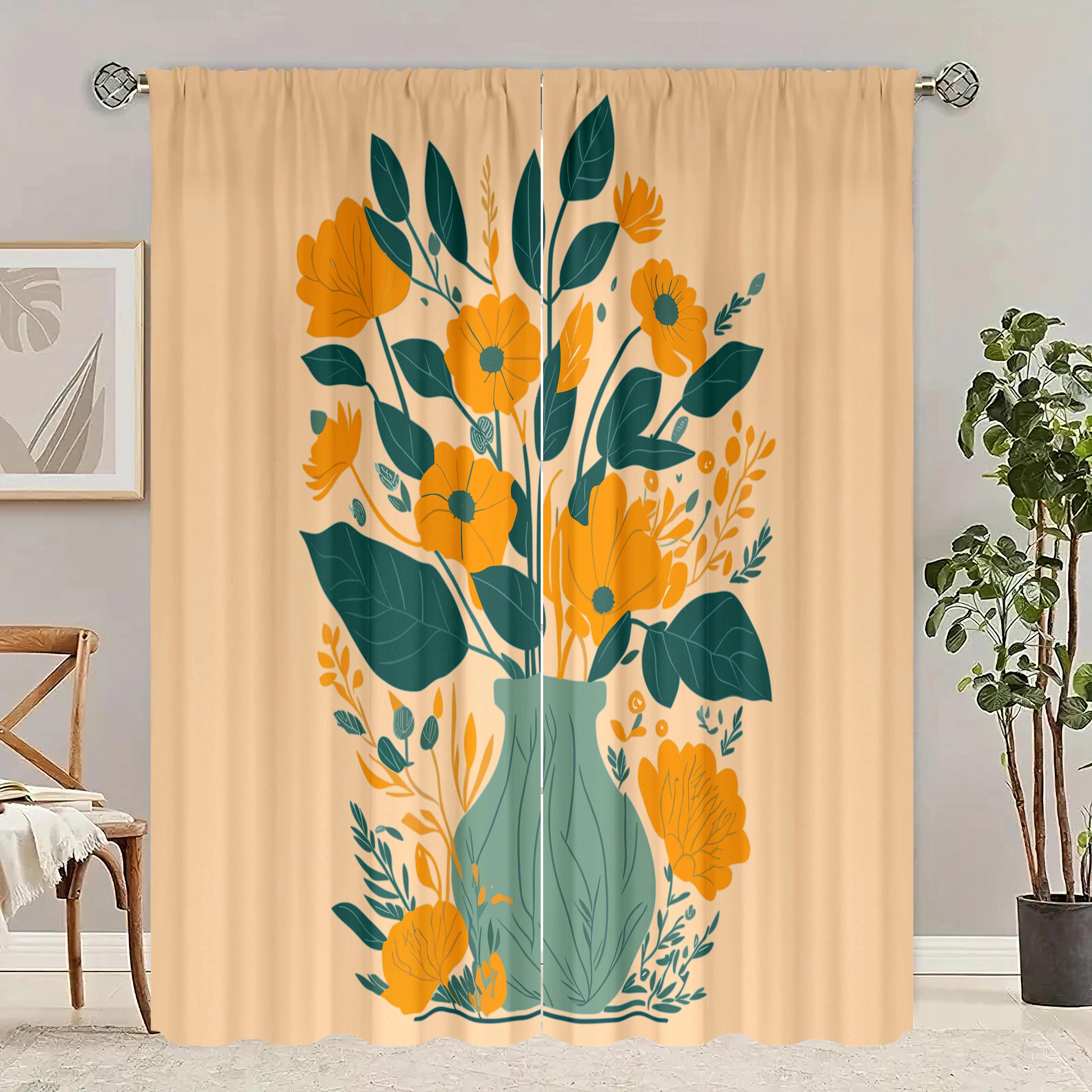 

Botanical Floral Print Curtains Piece Polyester Set Bedroom Living Room Study Decor Blossom Window Treatment Elegant Made Of Area W100*H70(CM)-Grommet top&1PCS
